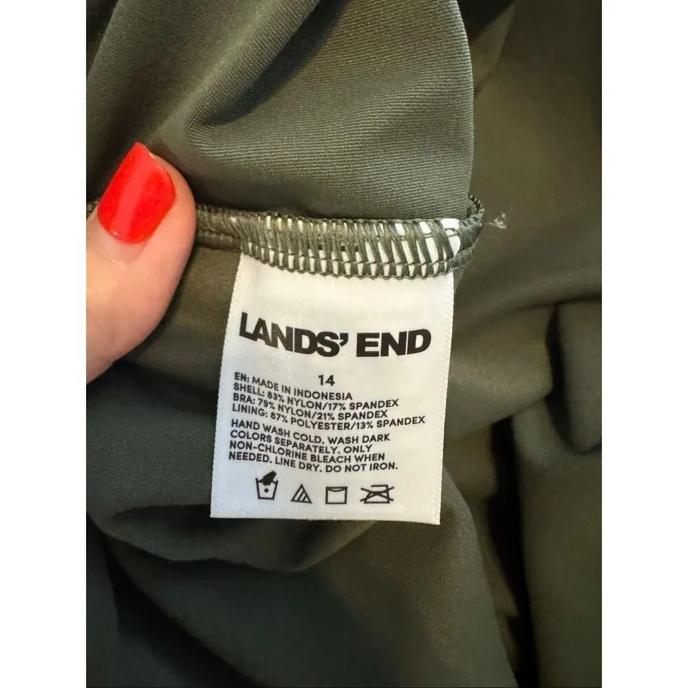 NWT Lands End Womens Green Swim Top Size 14